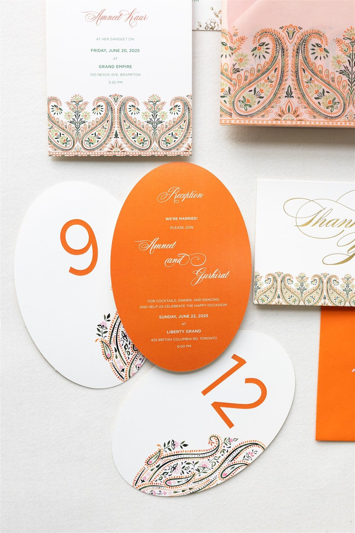 Orange paisley Indian wedding invitation 10