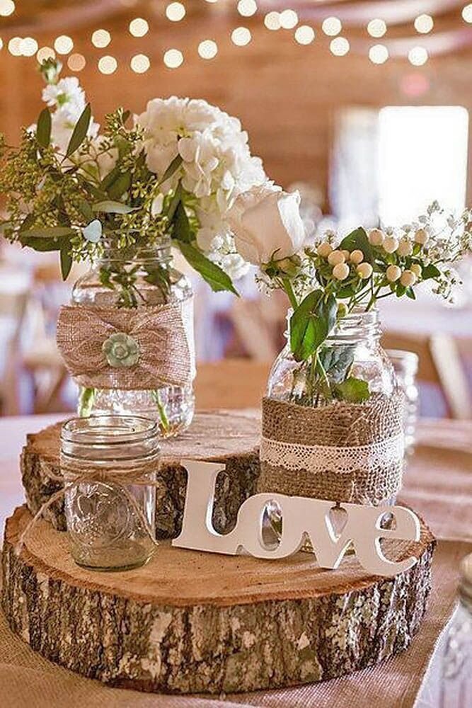 wood and jars centerpiece