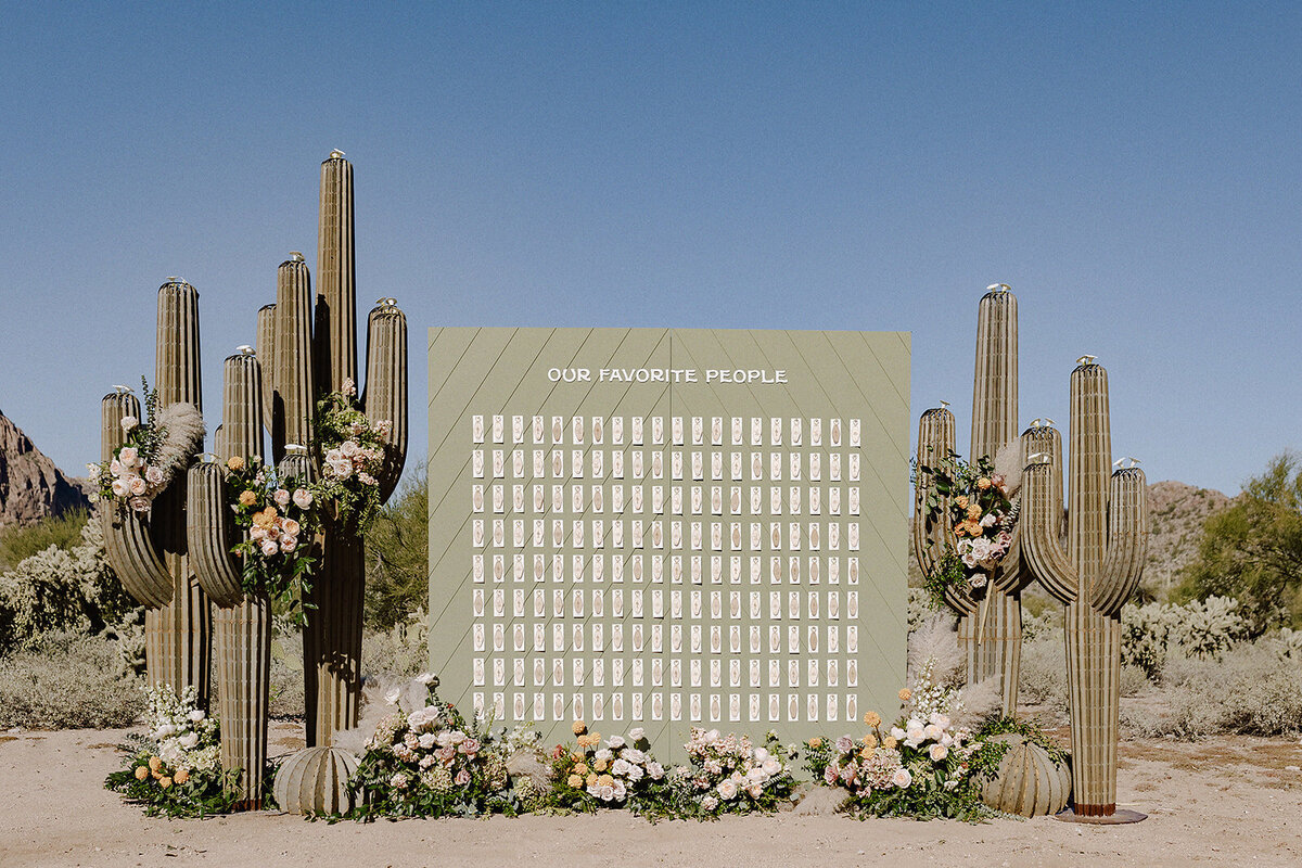 Desert-wedding-floral-cactus-escort-display-guest