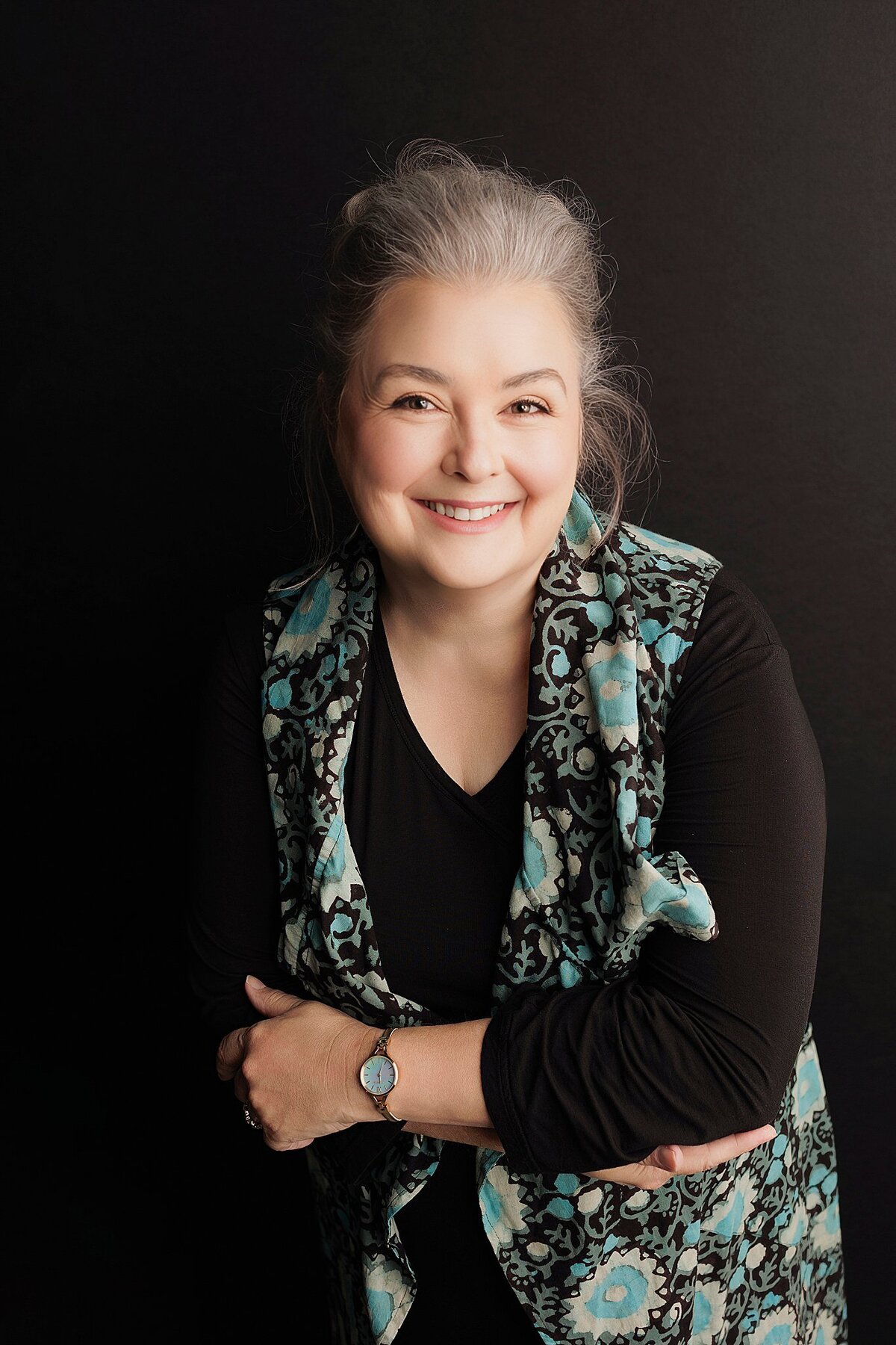 Professional studio portrait of creative professional in neutral tones, Austin TX