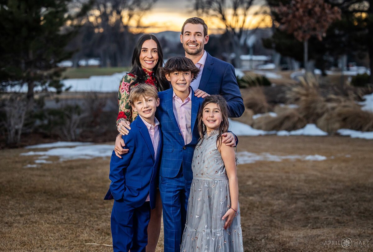 Beautiful Sunset Family Portrait at a Bar Mitzvah Party in Denver