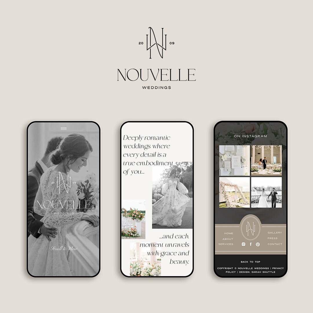 Custom mobile website design for Nouvelle Weddings, created by Sarah Shuttle
