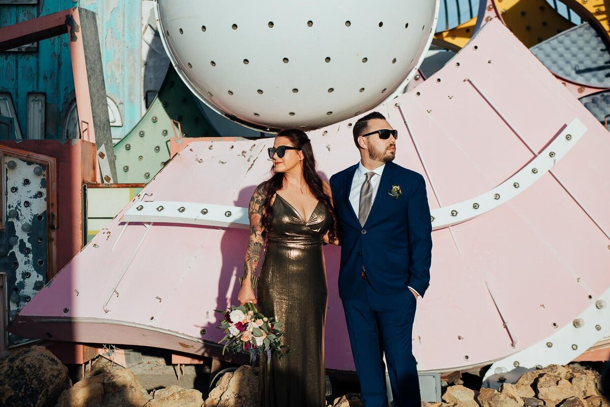 Elopement couple photos at the Neon Museum