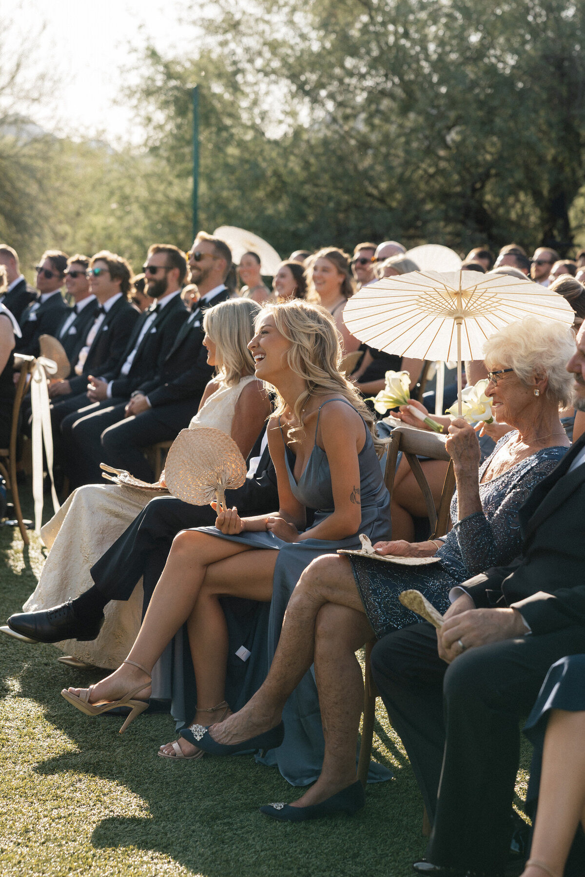 Candid moment of family and guests during wedding ceremony in Arizona