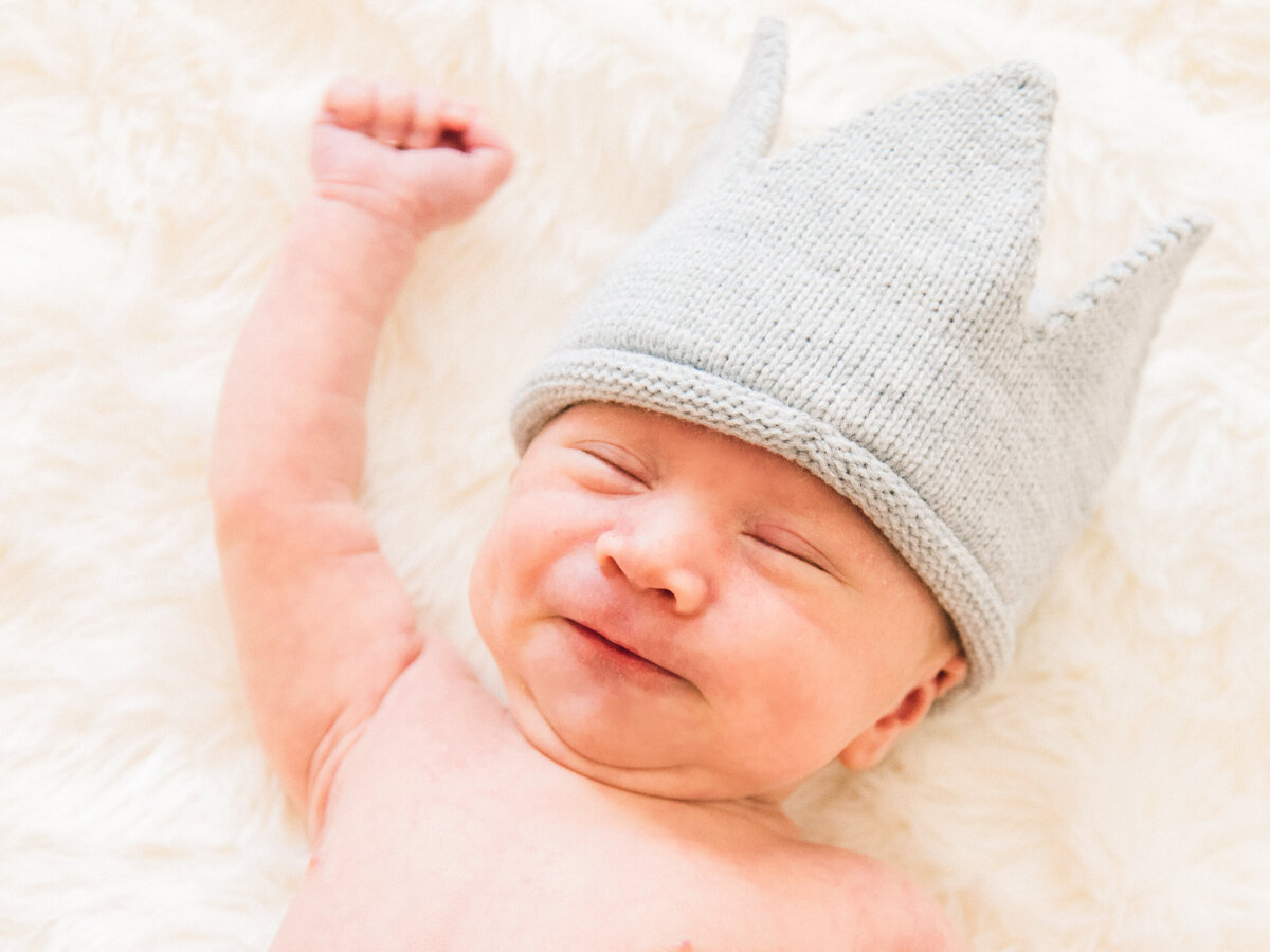 Newborn Boy with Gray Crown Hat