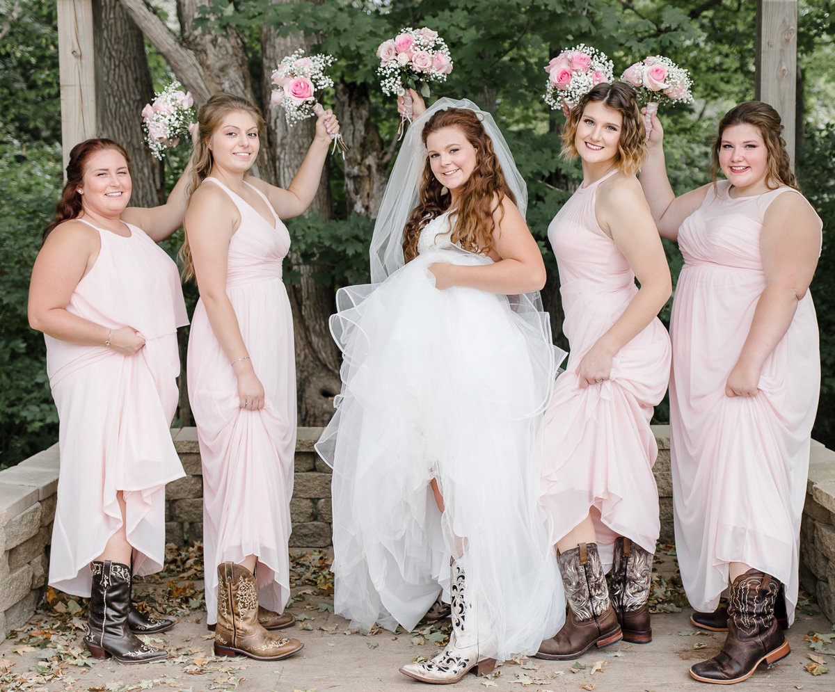 bride and her bridesmaids on her wedding day
