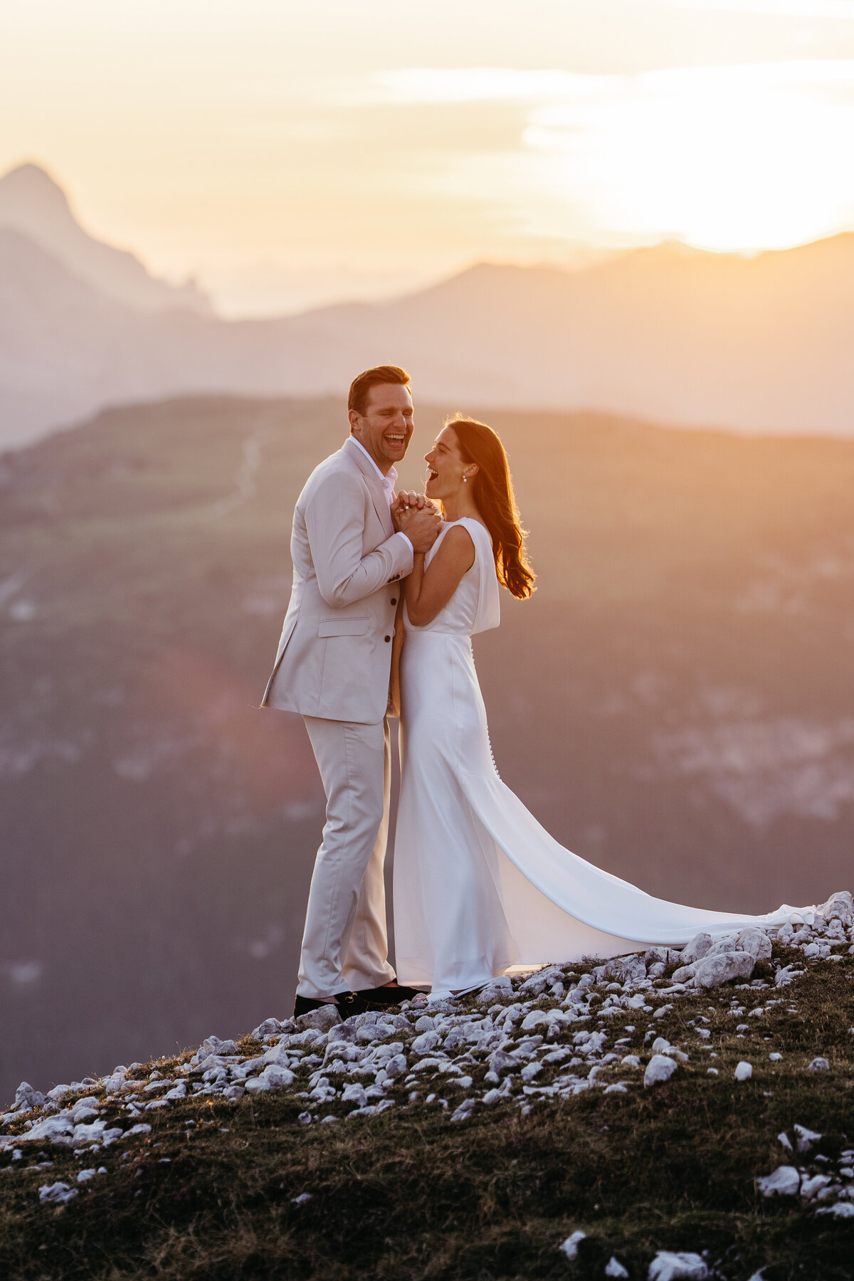 Sweet couple intimate mountain top elopement Tre Cime Dolomites