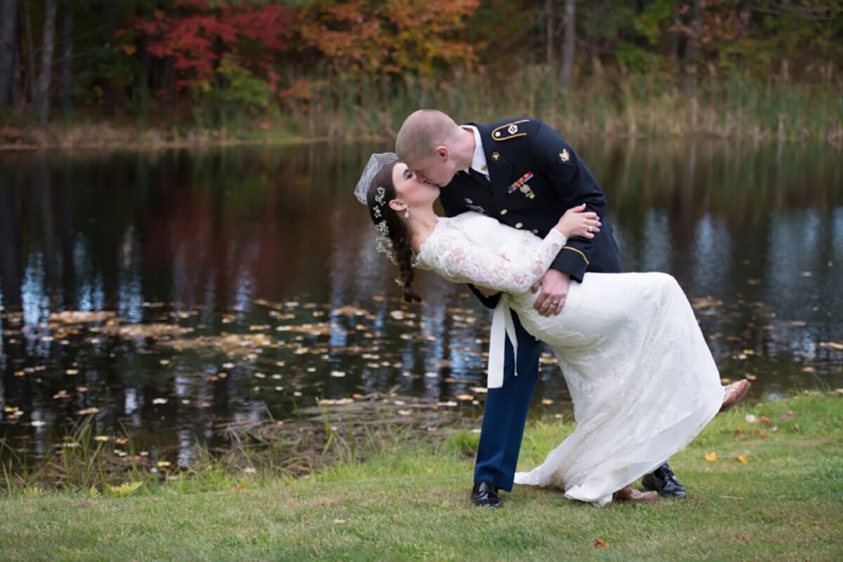 Bride and Groom at their fall wedding at A Barn Dayton Maine