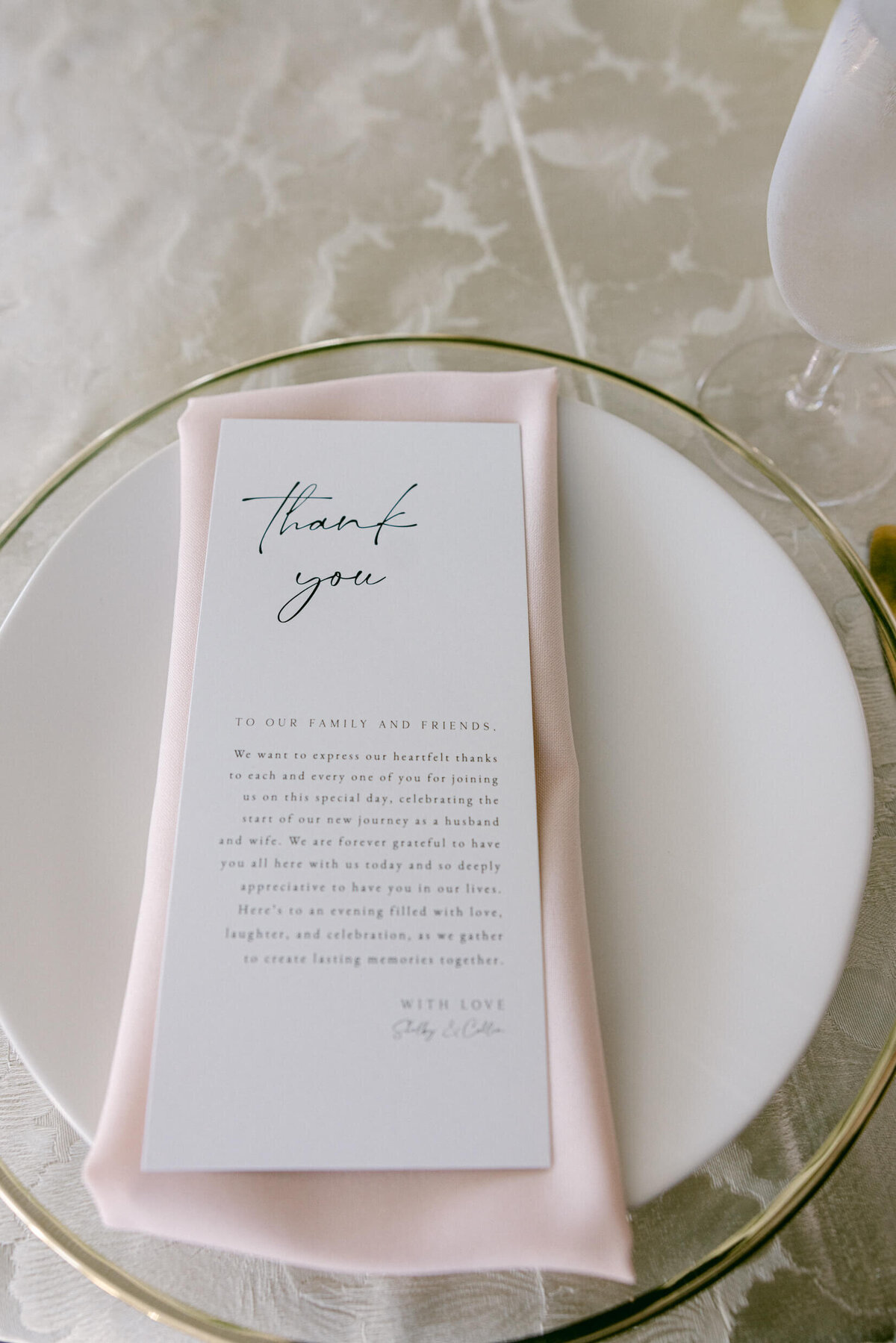 A wedding photo of the couples dinner menu