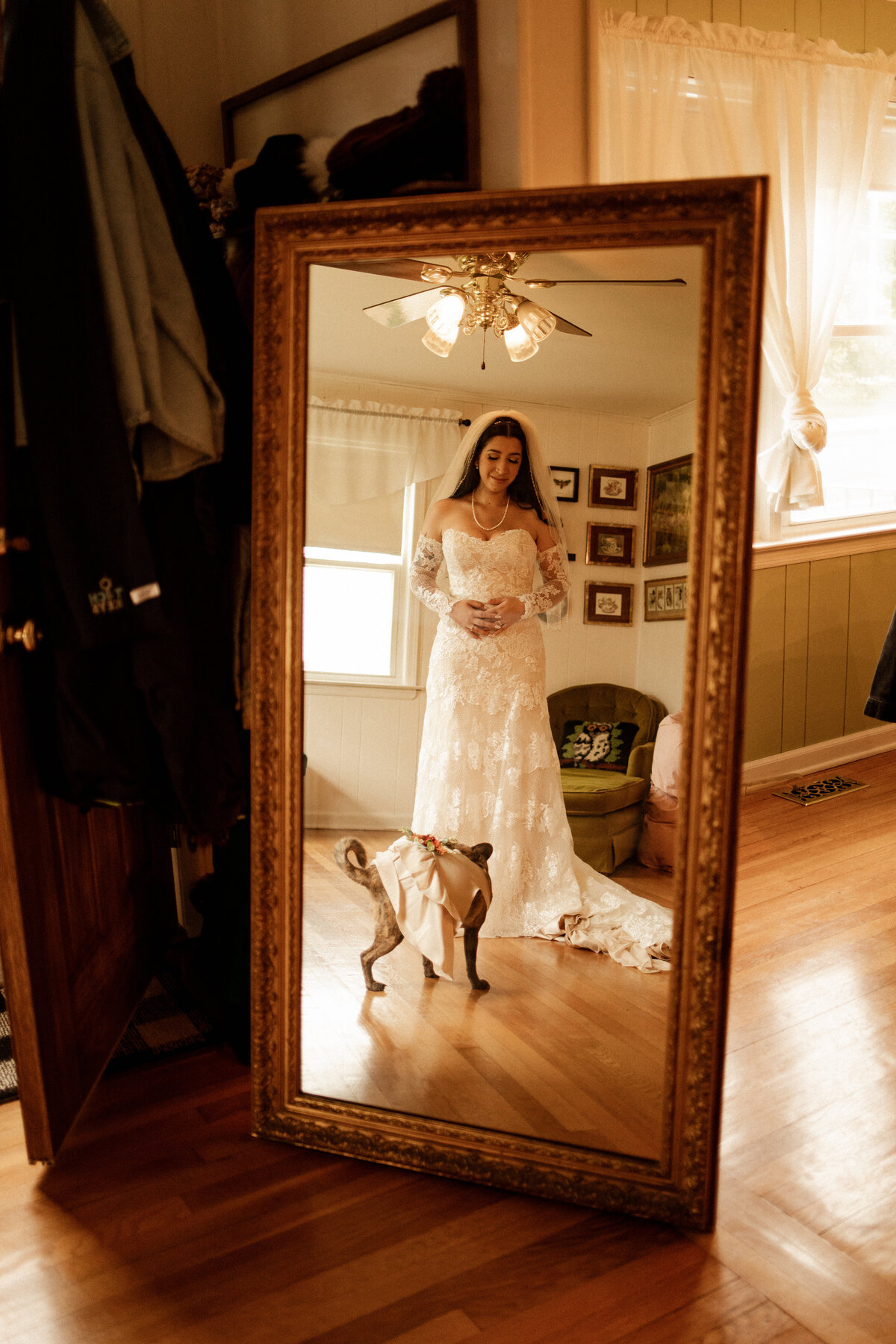 Bride getting ready for a small, intimate wedding.