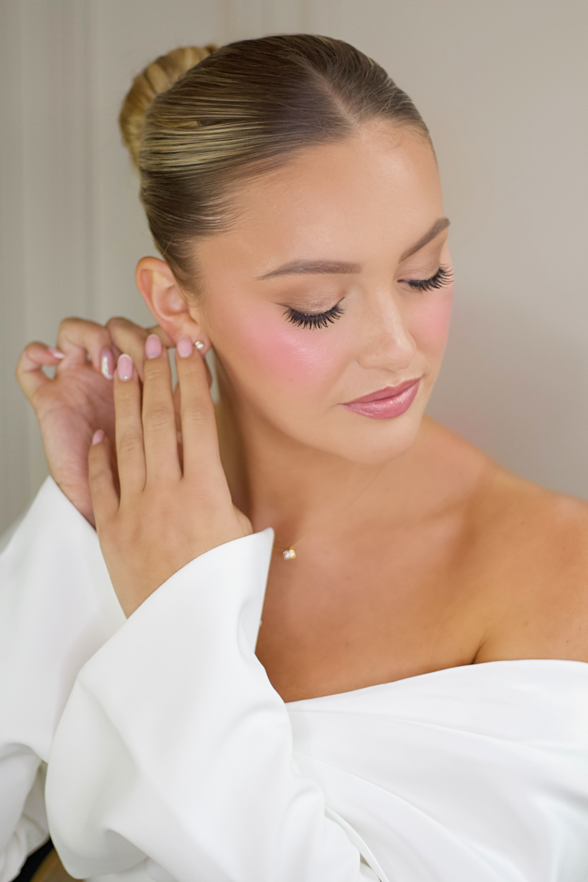 Fresh, pink, glowing makeup for brides