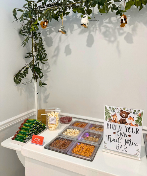 Woodland themed build-your-own trail mix bar