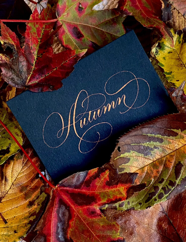 Custom calligraphy in blue envelope