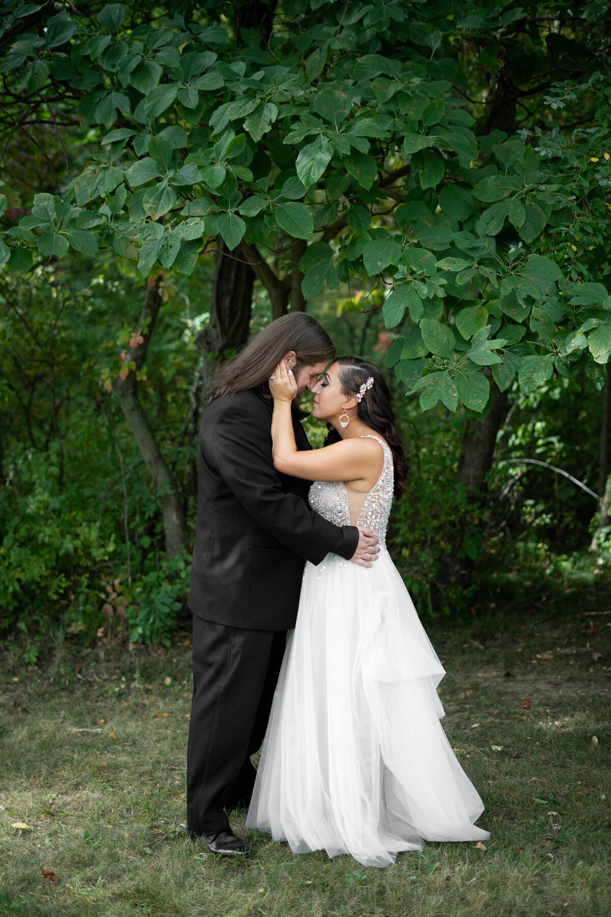 intimate couples portrait on wedding day near Akron