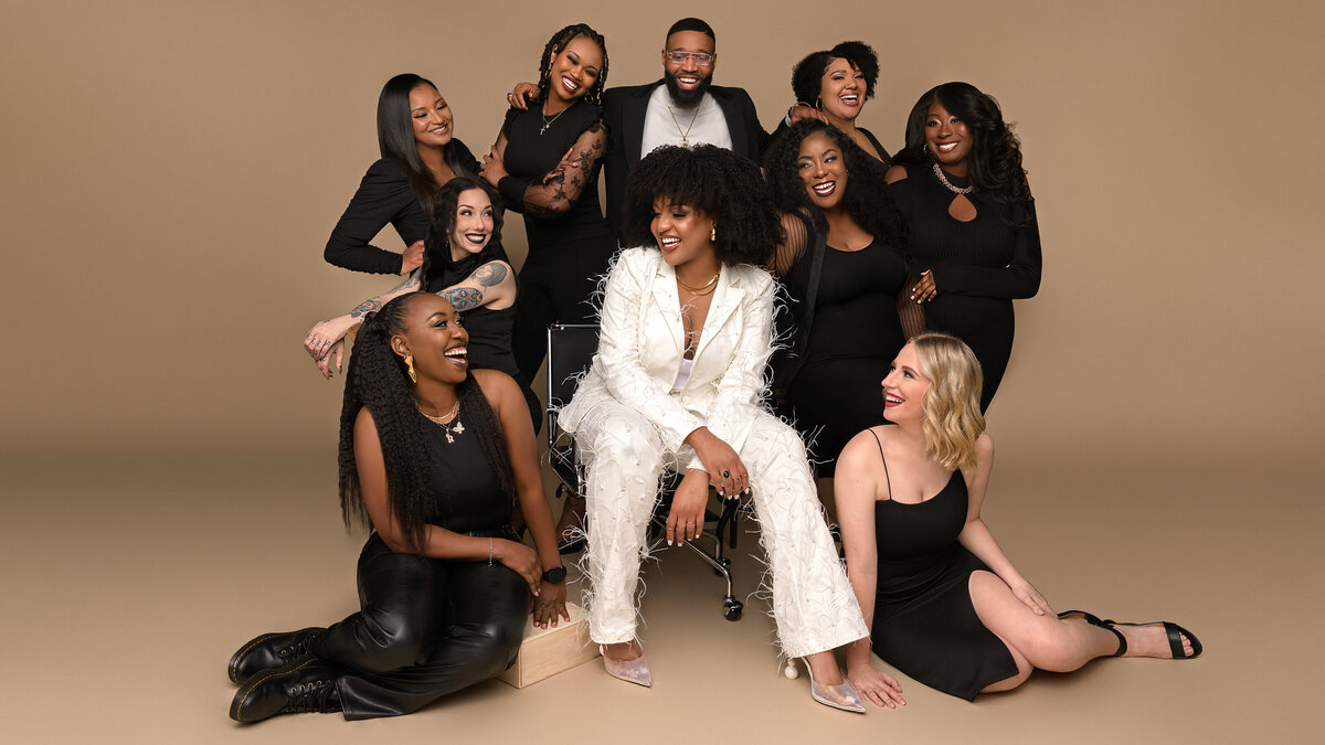 Branding portrait of a beauty business team photographed in Seattle, created for salon owners who want unified, professional images that reflect their brand’s style and expertise.