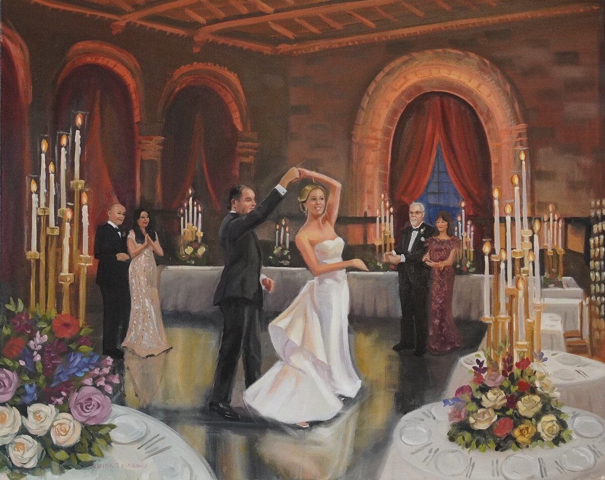 live wedding painting of bride and groom first dance at Cipriani's 42nd Street, NYC