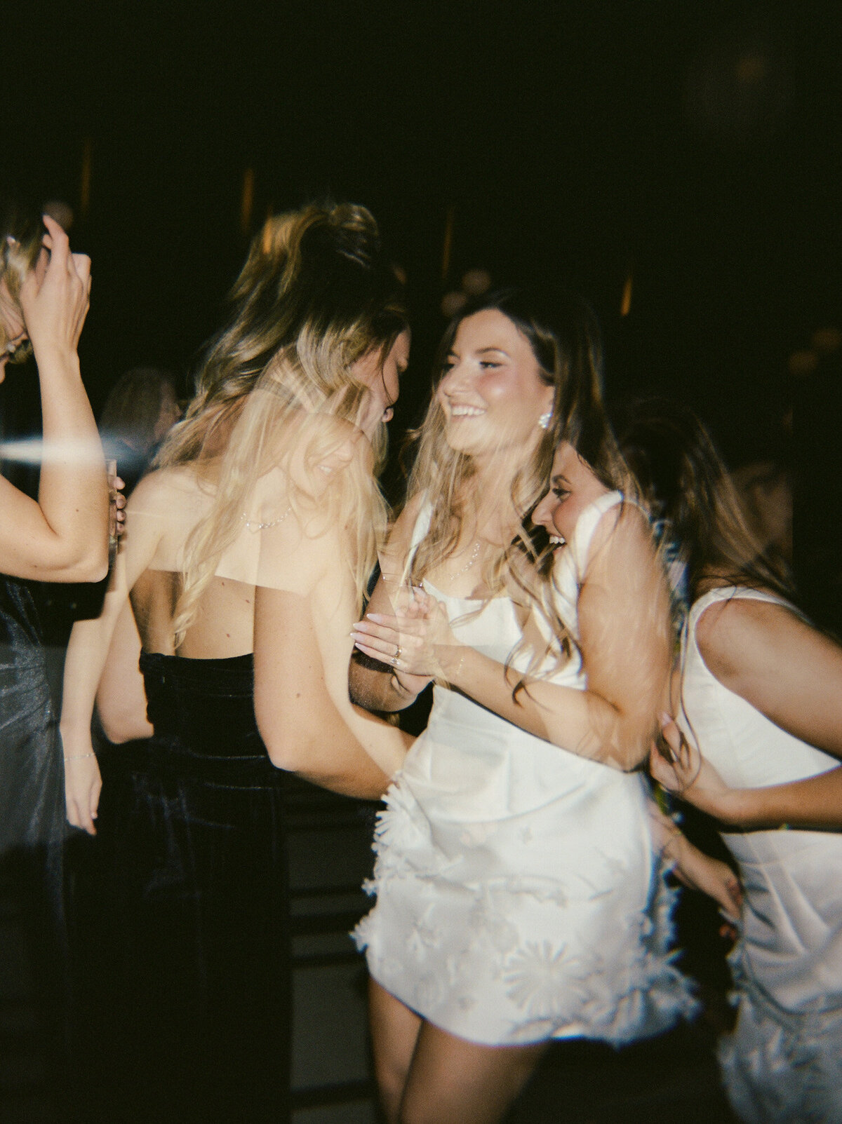 candid film wedding photography, dance floor at Shinola Hotel wedding double exposure