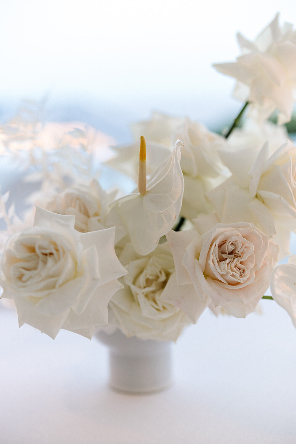modern minimalist white and pastel wedding flowers