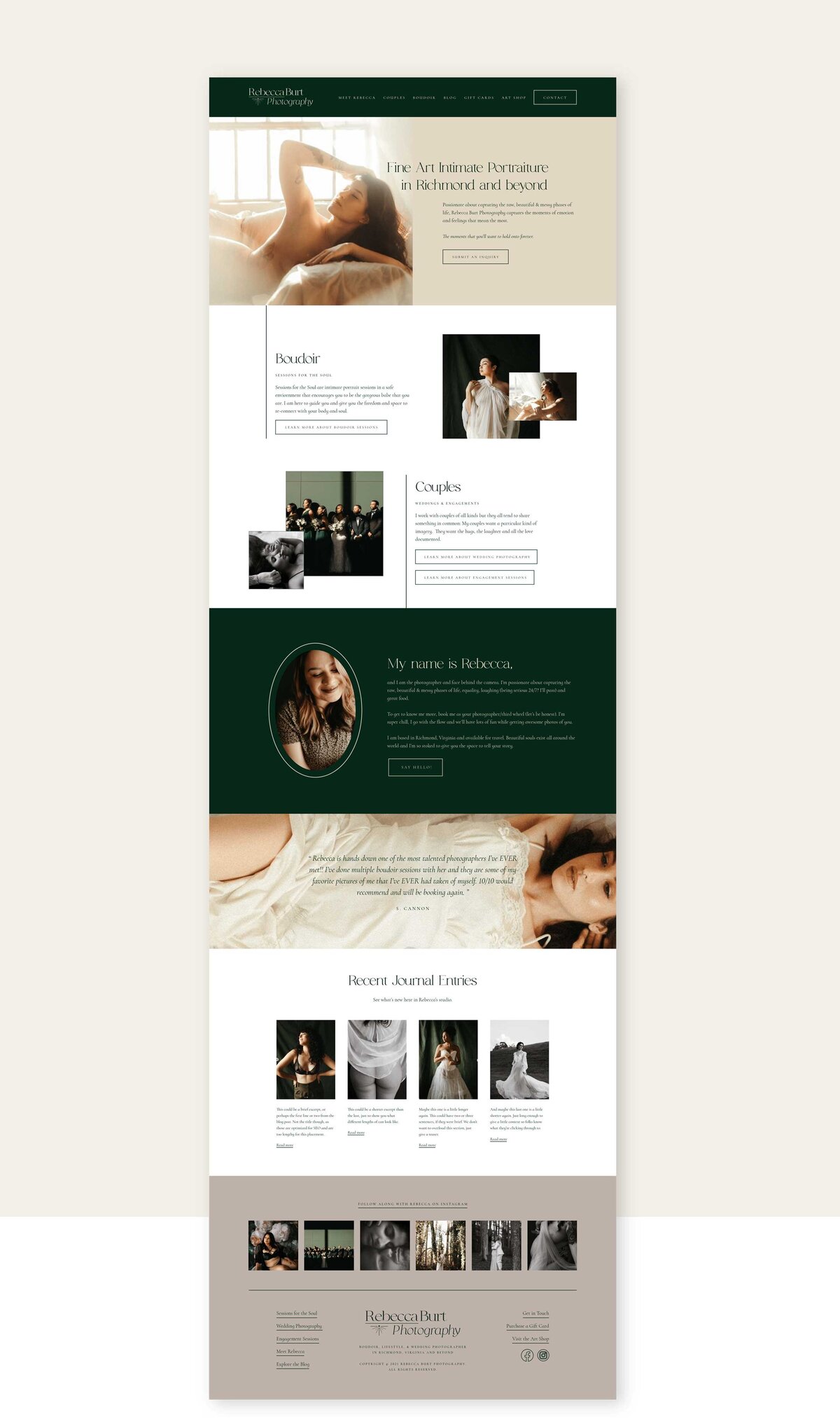 Squarespace website design for boudoir photographer