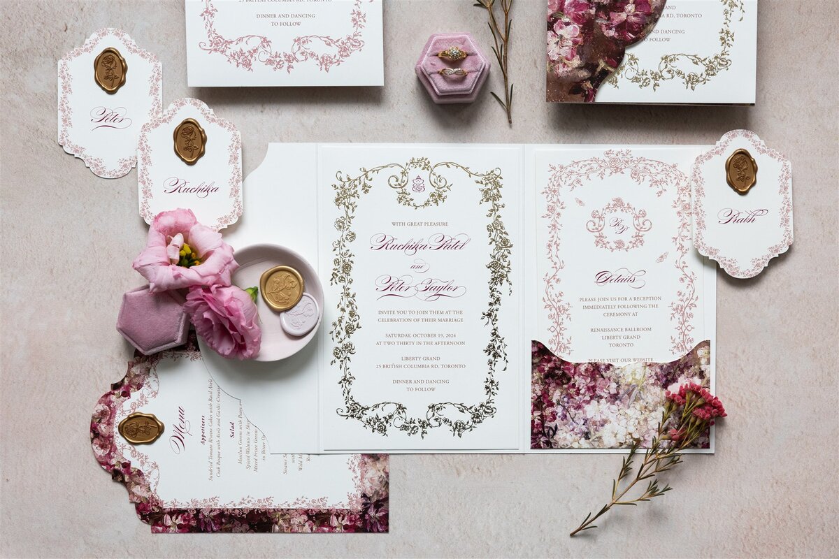 G Designers Burgundy Gold Foil Wedding Invitation 6