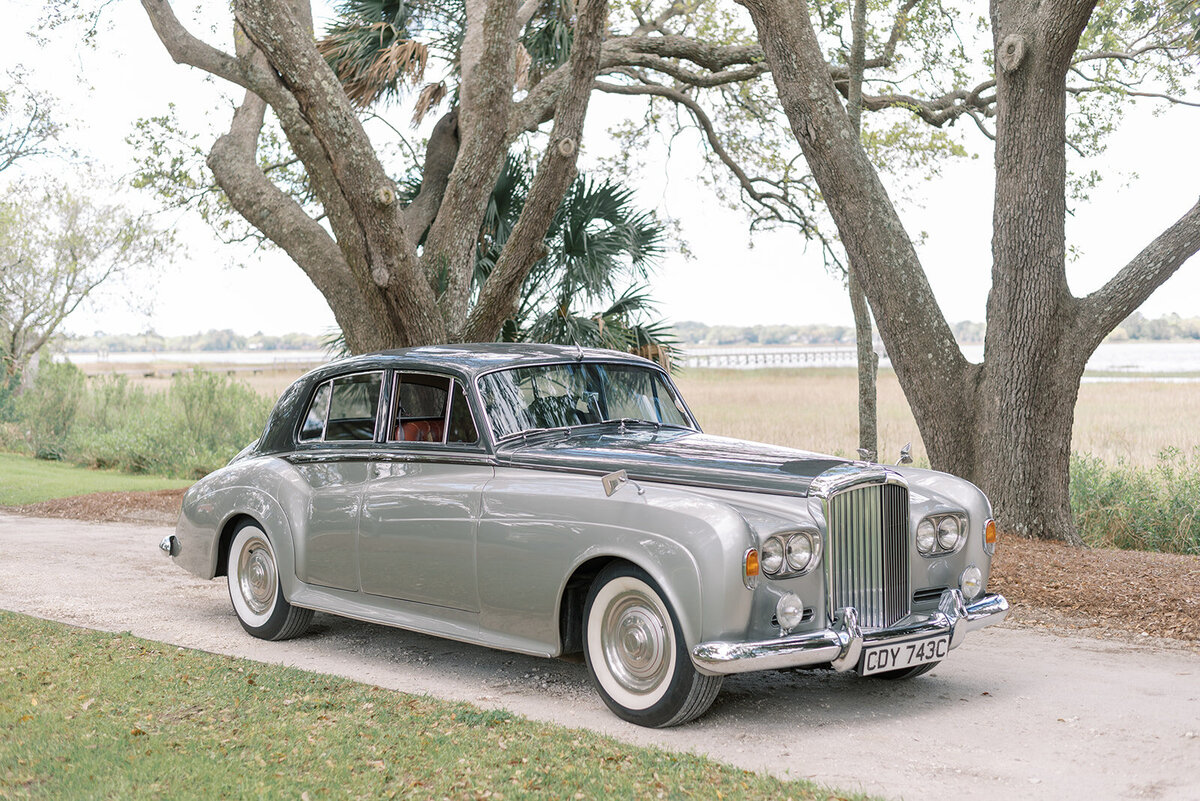vintage getaway car at SC wedding