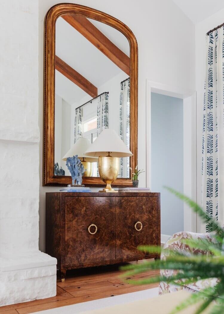 oyster creek studios home on the range wooden accent table with mirror in living room