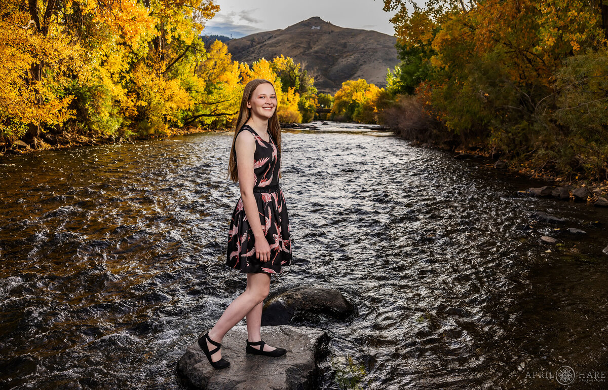 Clear Creek Senior Photo During Fall Color Season in Colorado