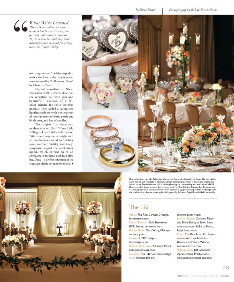 A sweet feature in Modern Luxury Brides - Chicago of Ashley and Greg's beautiful wedding at The Ritz-Carlton Chicago. Thank you Andrea Mills for sharing this incredible wedding and family in the June 2015 edition. I can speak for everyone involved and tell you how grateful we are to you all at Modern Luxury! Thank you! Thank you! Click here for a list of vendors.