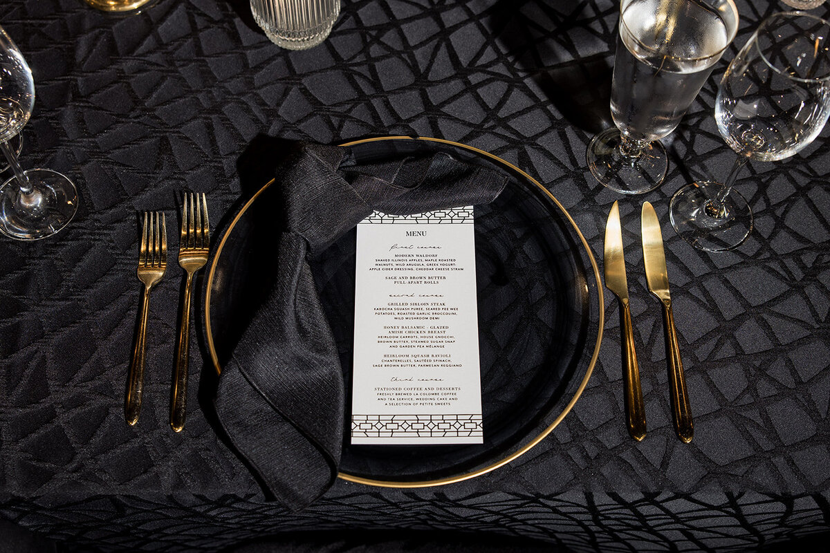 placesetting-black-and-white-revel-motor-row-HBICWeddings