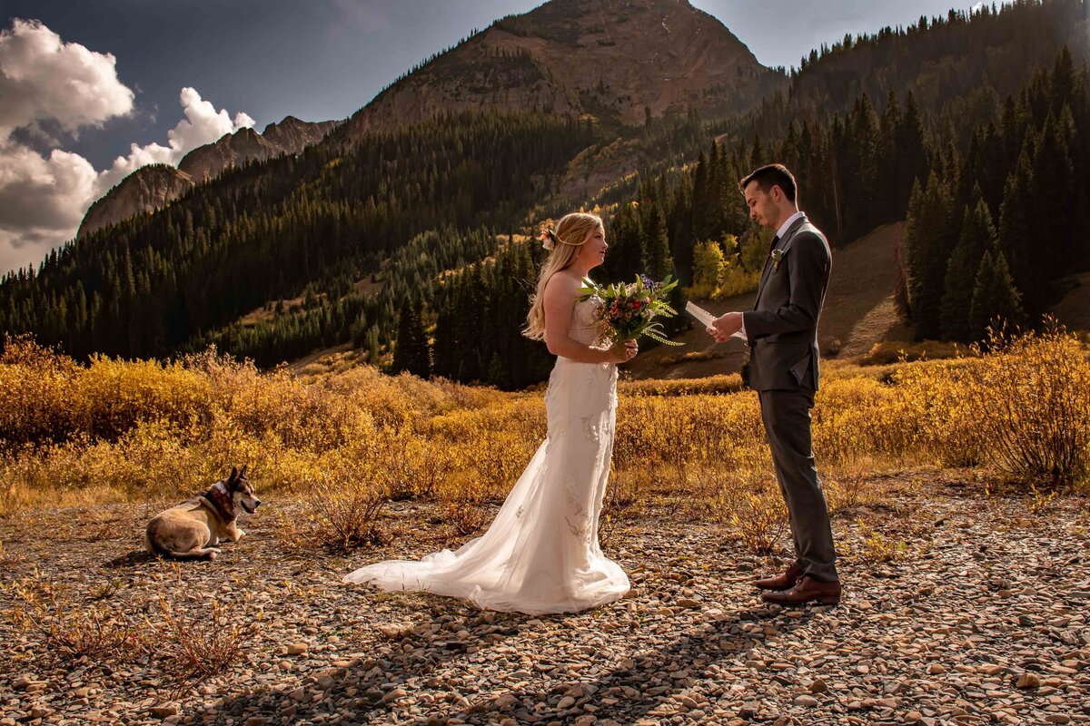 Crested Butte elopement vow ceremony with dog of honor.