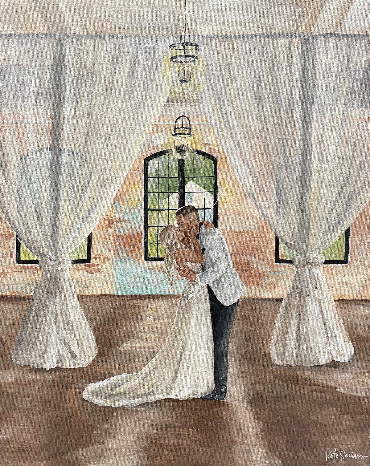 painting of bride and groom
