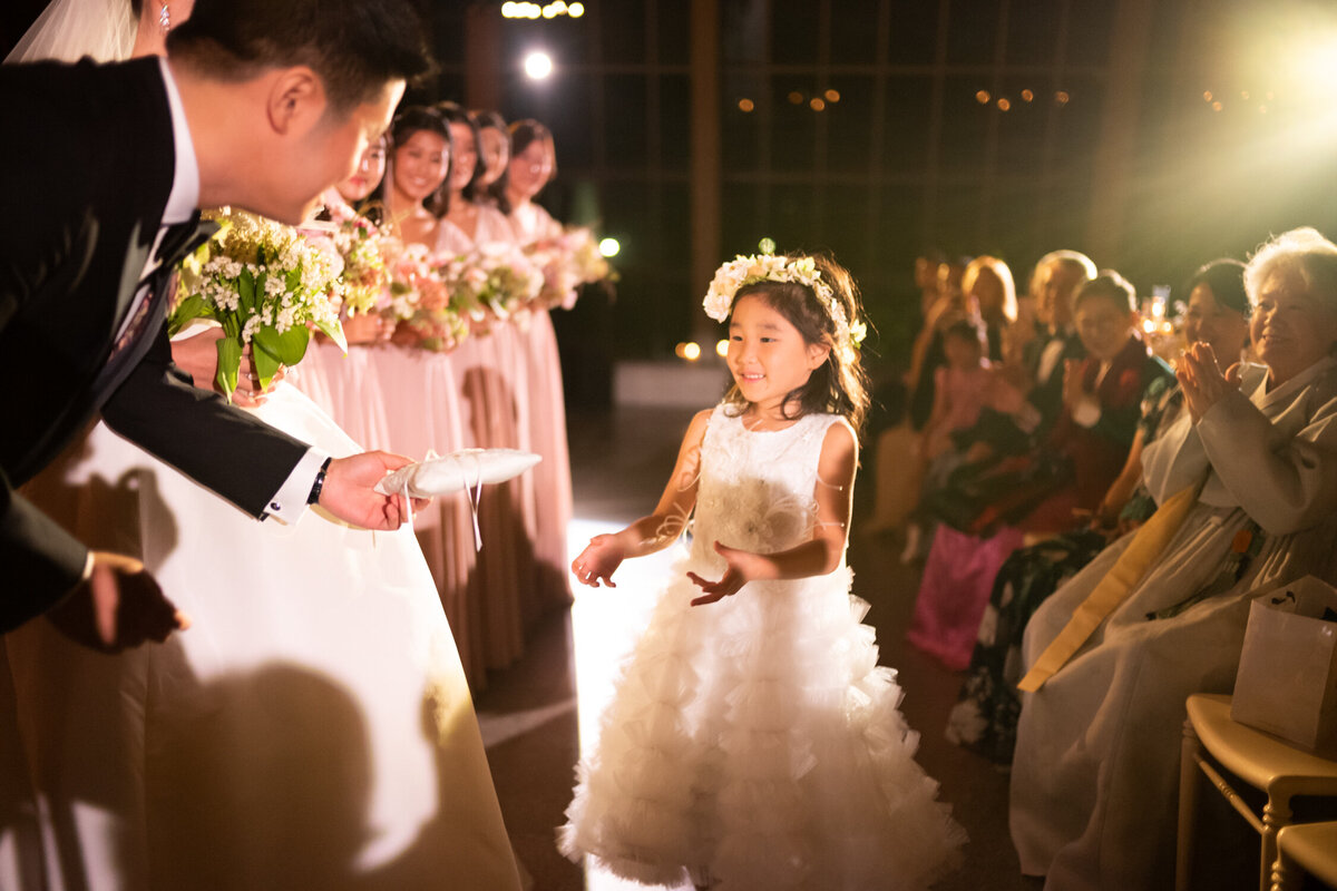Flower girl at wedding ceremony