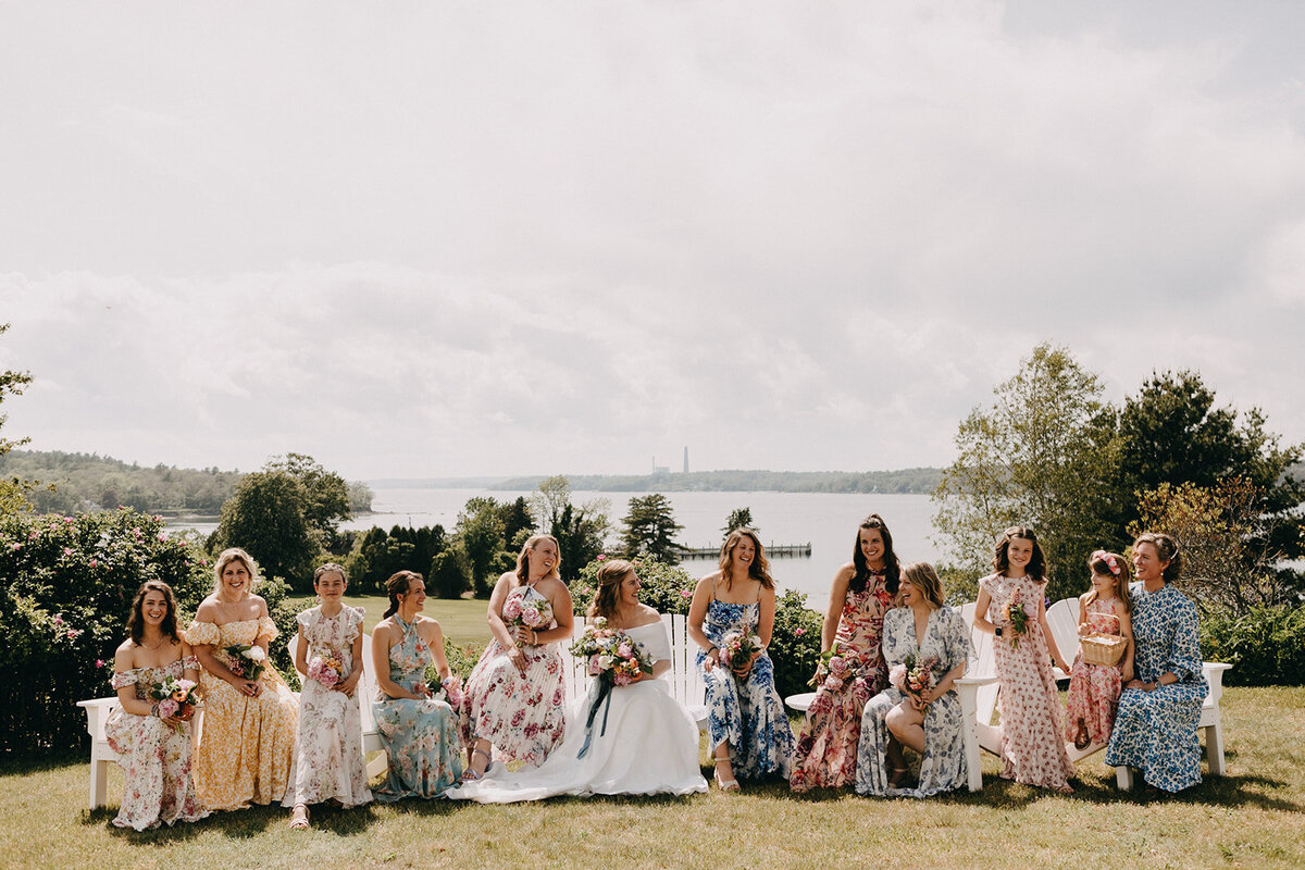 Outdoor wedding with bridesmaids and bride