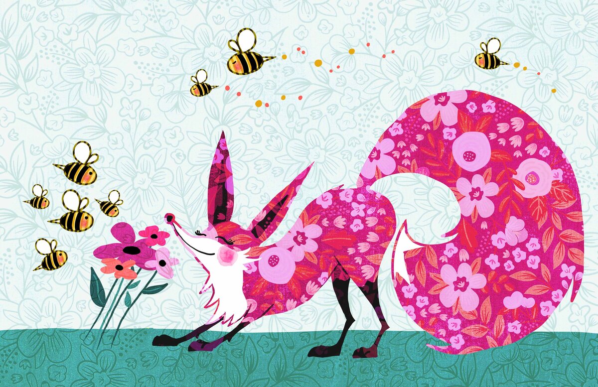 fox and bees illustration