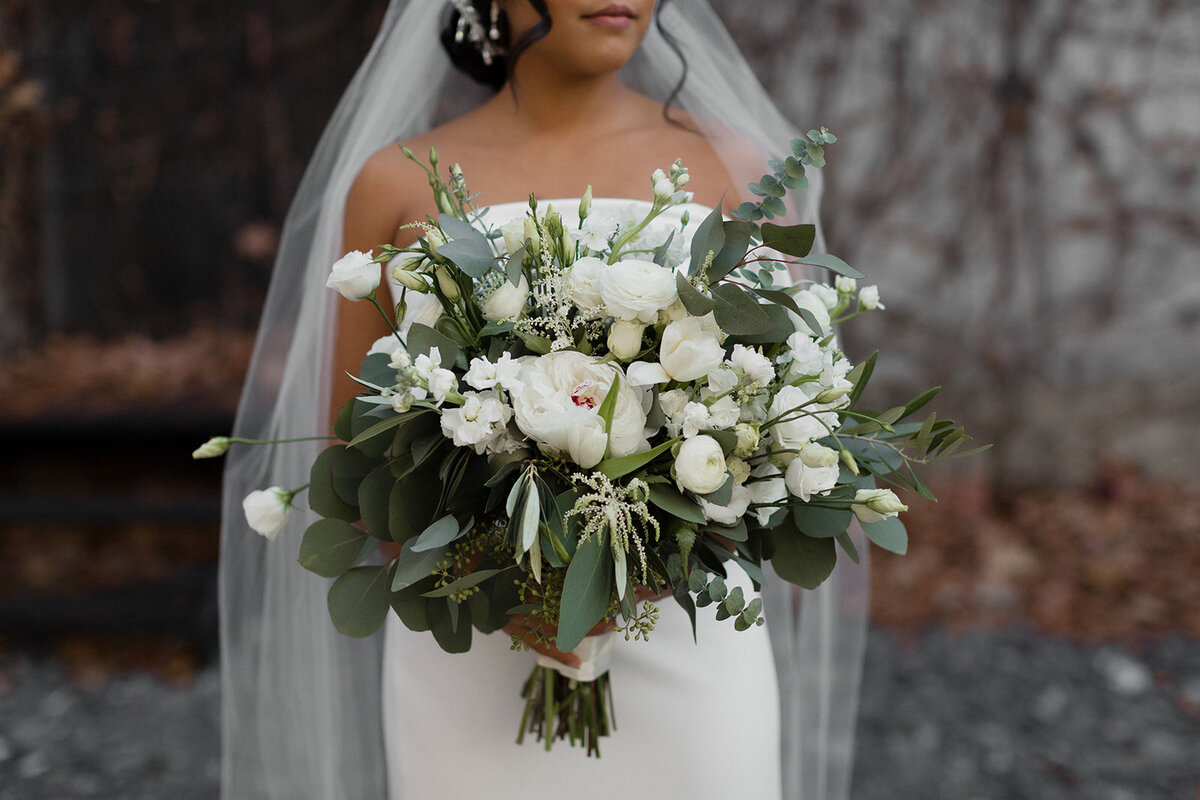 close up of white floral bouquet