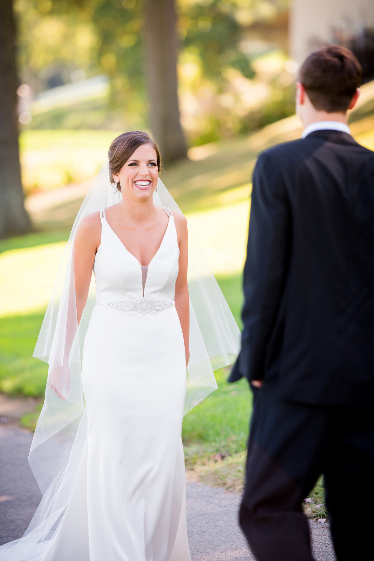 bride and groom first look on the golf course at fox chapel golf club