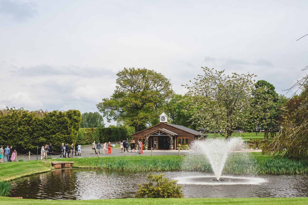 the fountain and wedding ceremony barn at colshaw hall
