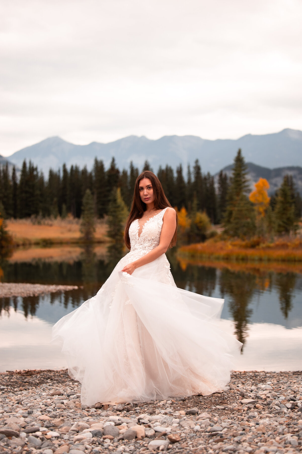 Couple on their wedding day in the Mountains of Yukon