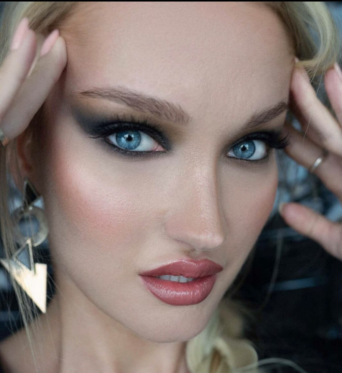 Editorial shoot featuring monochromatic blush tones and feathered brows – glam look by Lydia Arroyo, serving NYC and Connecticut.