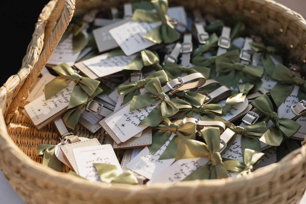 Wedding guest favors luggage tags at Hilton Beachfront Resort Santa Barbara