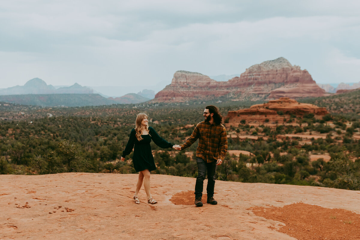 couple walking together in sedona