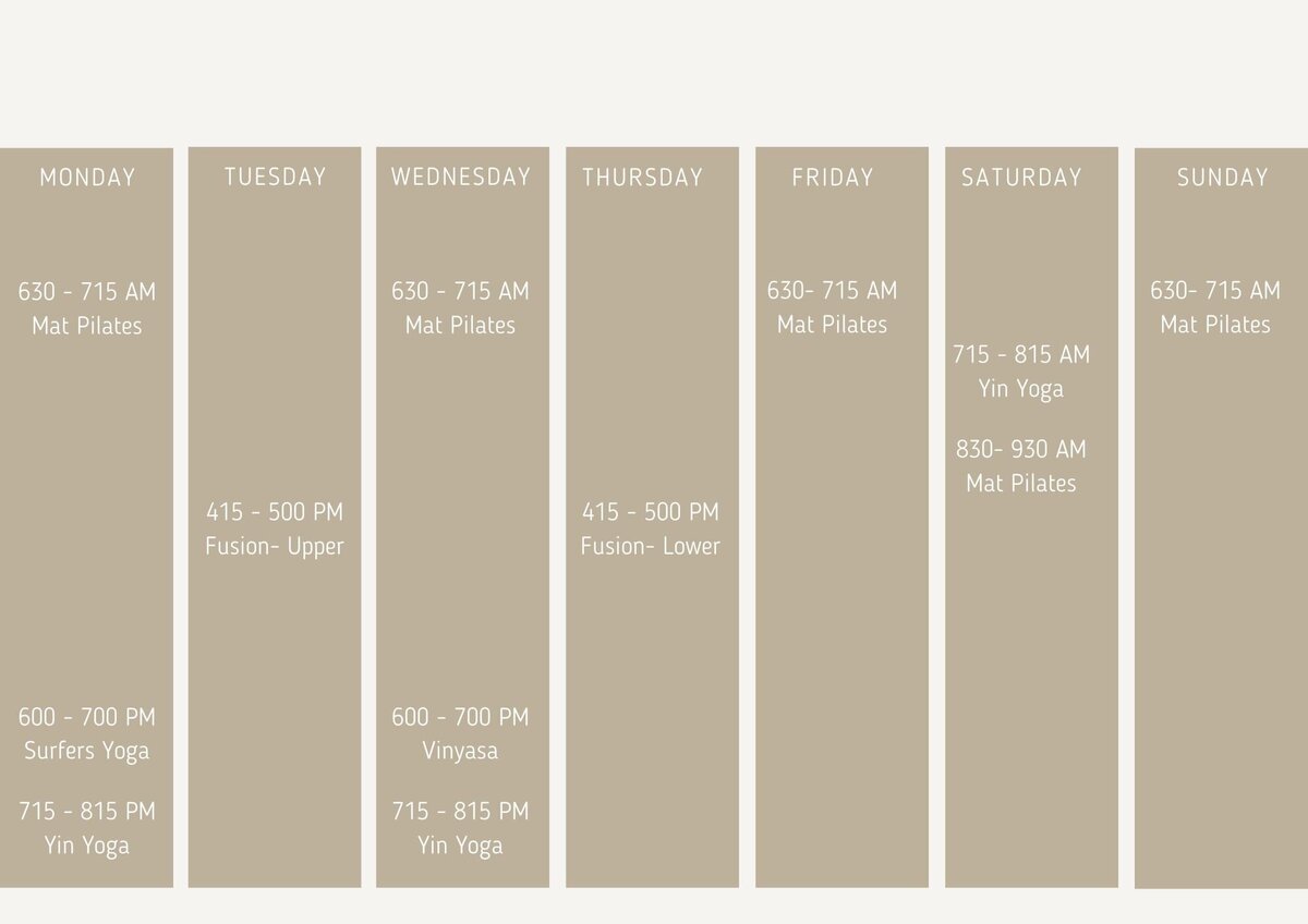Yoga and mat pilates class time table