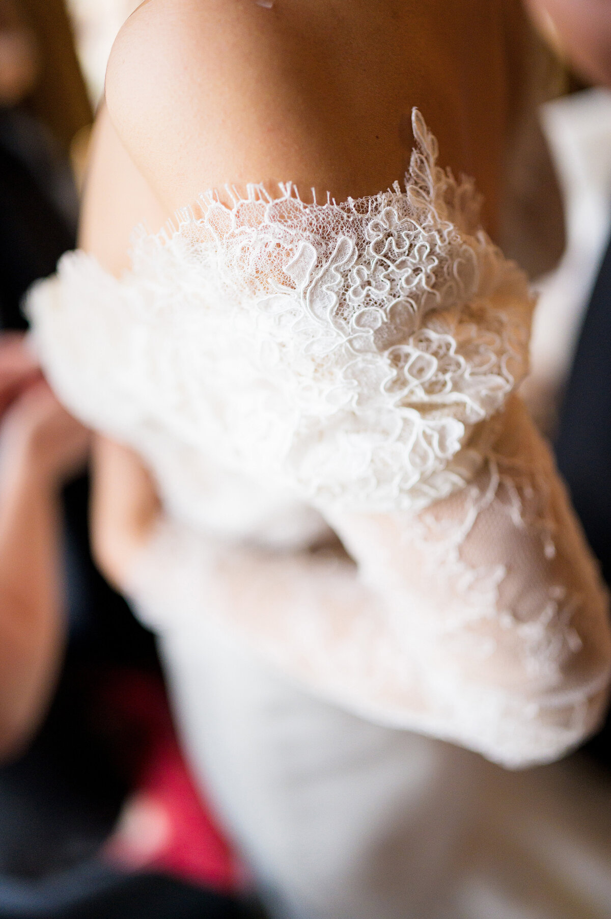 wedding dress lace on shoulder