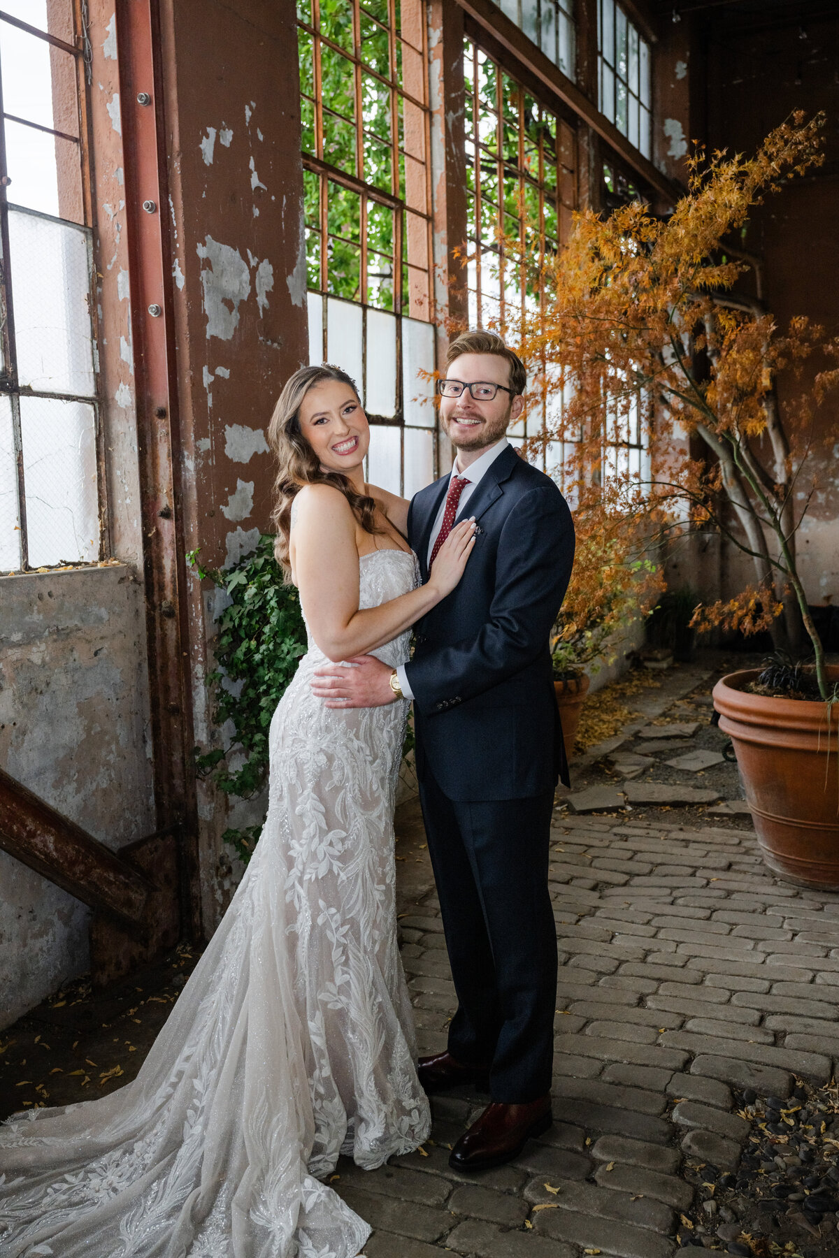 wedding couple portraits fall indoors the ruins seattle venue