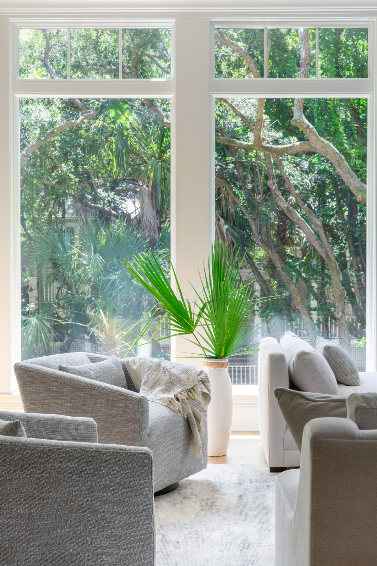 Fresh greenery in Kiawah Island, SC, adding a natural touch to a modern coastal interior design.