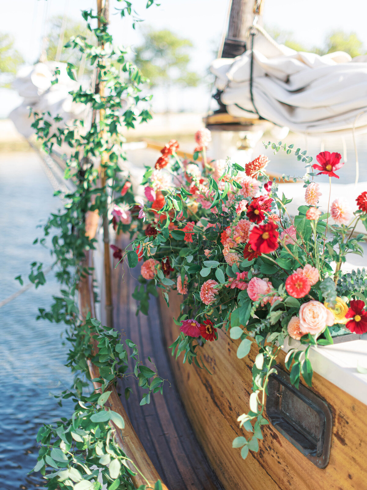 Kate-Murtaugh-Events-elopement-wedding-planner-Boston-Harbor-sailing-sail-boat-yacht-greenery-floral-installation