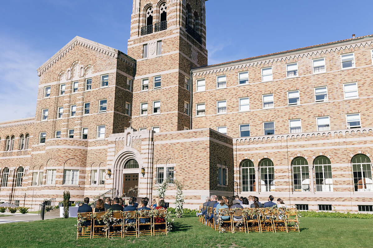 Great lawn outdoor wedding ceremony setup at St Edwards Lodge Hotel