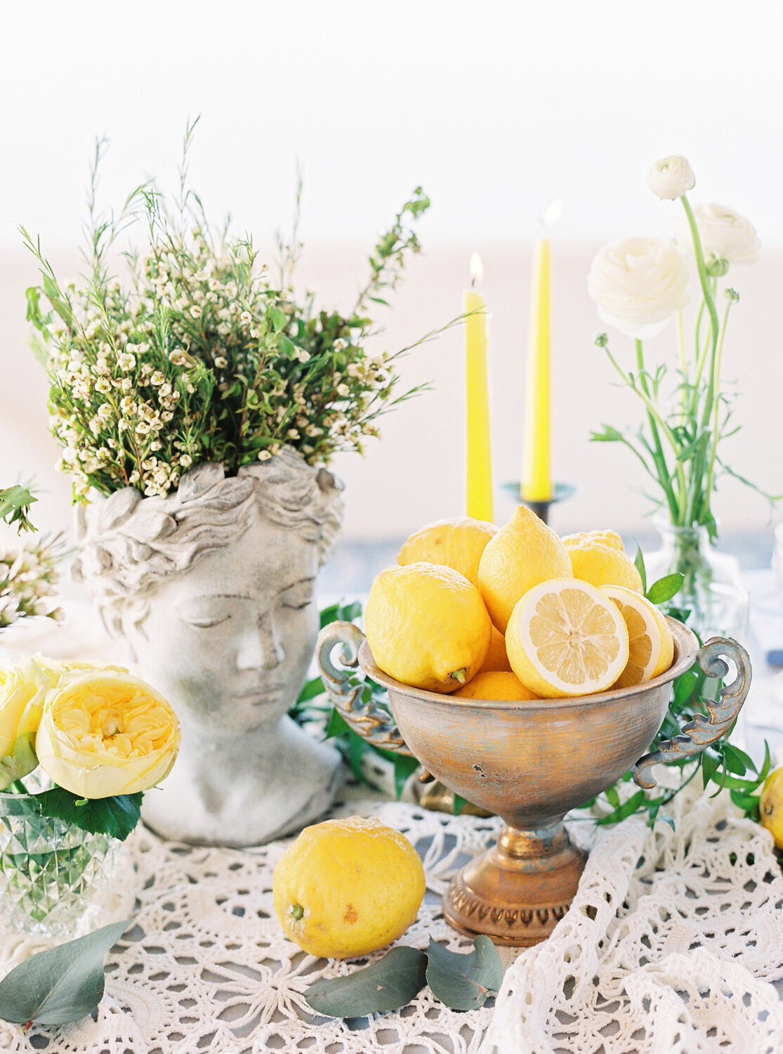 Wedding table setup with lemons and Sicilian details