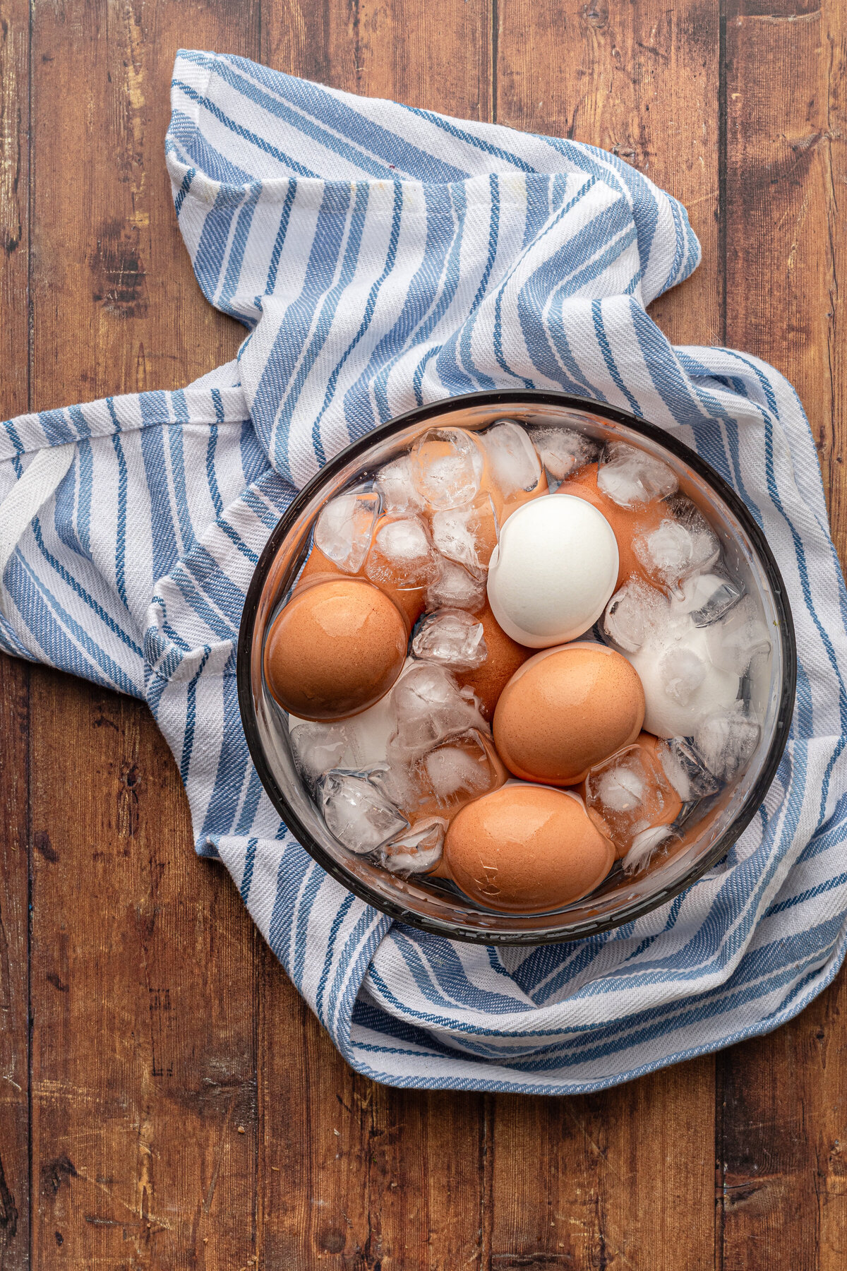 boiled eggs in a bowl of ice water