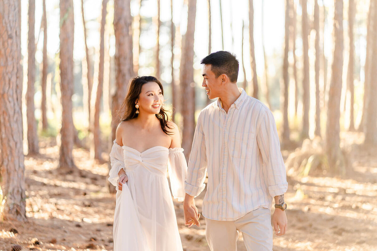 Pine forest engagement session at Gold Coast golden hours